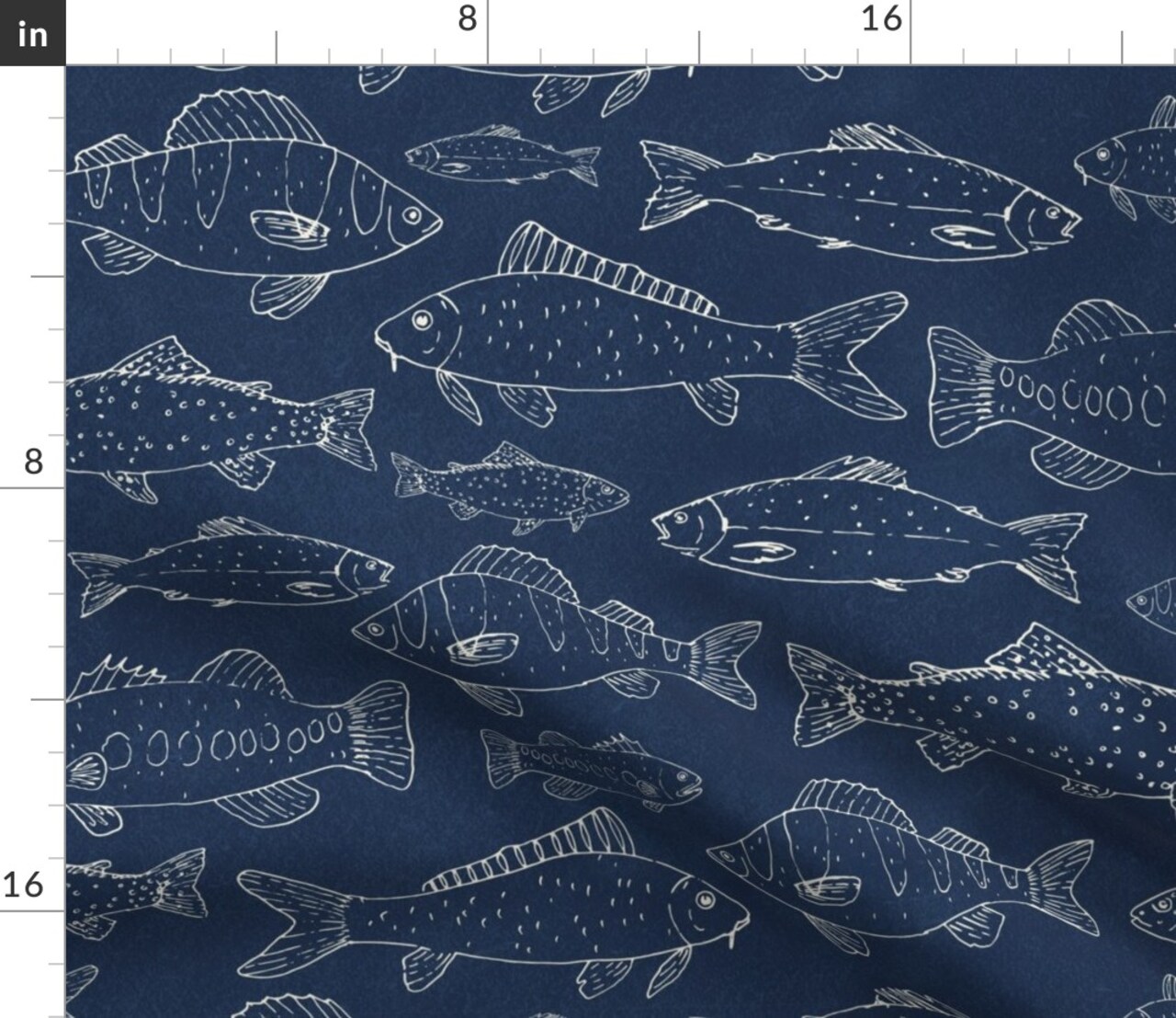 Fish Navy Lake Fishing Carp Salmon Camping Bass Perch Trout Custom Printed Fabric by Spoonflower Various Fabrics by the Yard or Fat Quarter 10321098